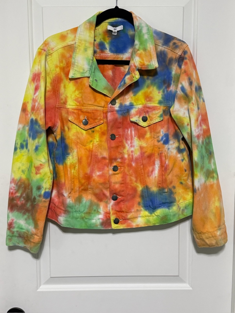 bp Multicolor Tie-Dye Jean Jacket - Blue, Green, Yellow, Orange, Red